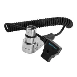 Kondor Blue D-Tap To 4 Pin XLR Female Right Angle Coiled Power Cable -Pro Cam Shop 3.KB Dtap4XLR scaled 1