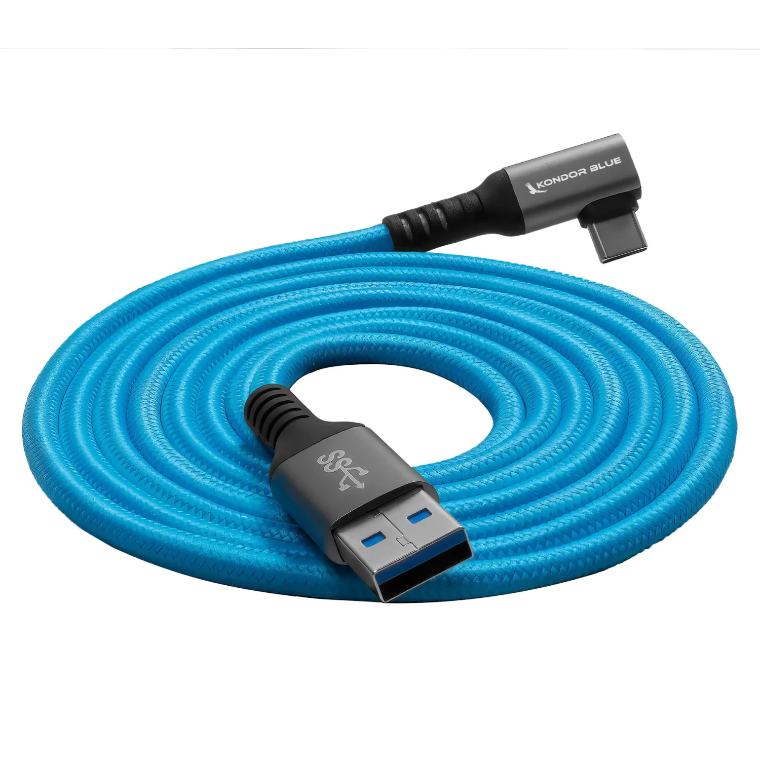 Kondor Blue USB A To USB C 3.0 Right Angle High Speed Data And Charging Cable 3A 60W 5G 1 Kondor Blue USB A To USB C 3.0 Right Angle High Speed Data And Charging Cable 3A 60W 5G